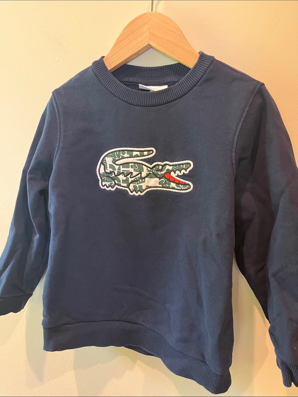 Lacoste Navy Crewneck Sweatshirt with Camo Crocodile Patch